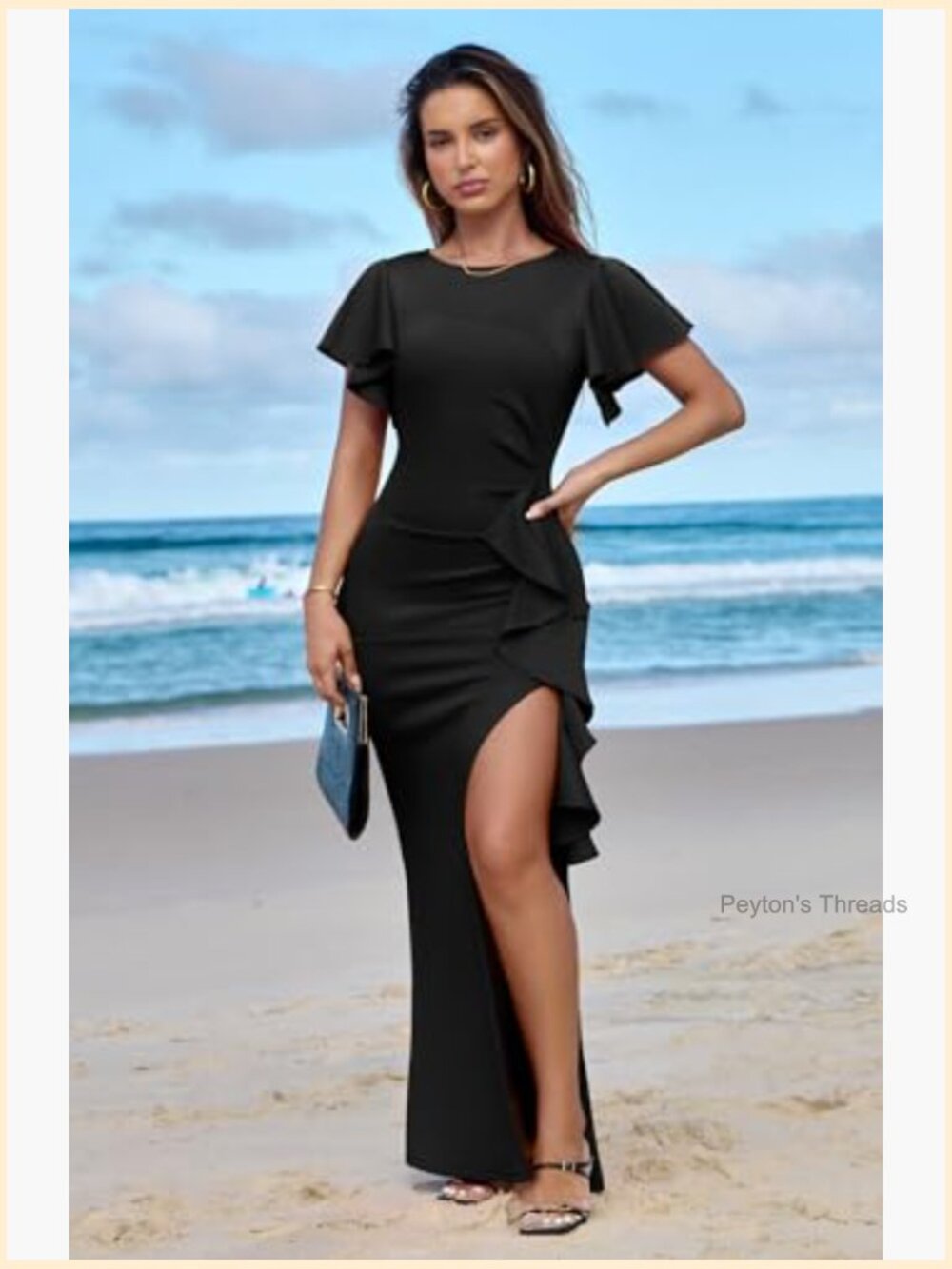 Women's Elegant High Split Ruched Bodycon Mermaid Evening Cocktail Maxi Dress - Picture 5 of 7